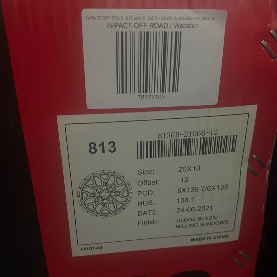 IMPACT OFF ROAD 813 20X10 6x5.5 - 6X135 GLOSS BLACK MILLING WINDOWS - Gun Hill Tire House (WTW - WHOLESALE TIRES & WHEELS)