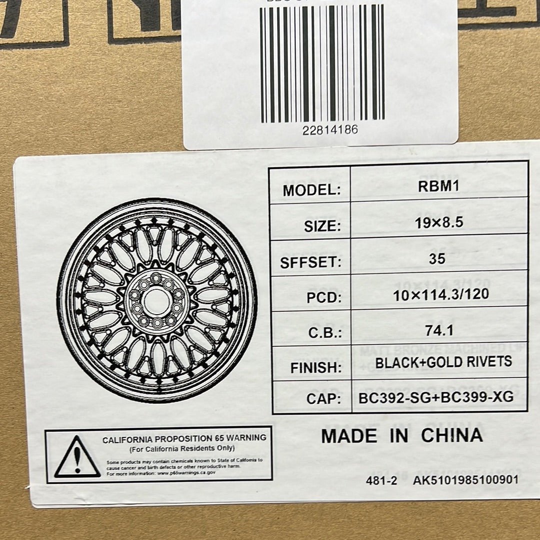 UNLEASH - WHEELS RBM1 19X8.5 5X4.5/ 5X120 B+GOLD RIVETS - Gun Hill Tire House (WTW - WHOLESALE TIRES & WHEELS)