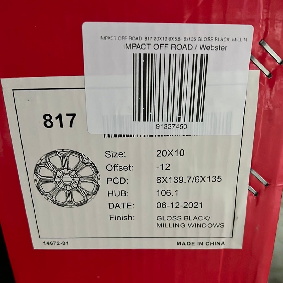 IMPACT OFF ROAD 817 20X10 6X5.5 - 6x135 GLOSS BLACK MILLING WINDOWS - Gun Hill Tire House (WTW - WHOLESALE TIRES & WHEELS)
