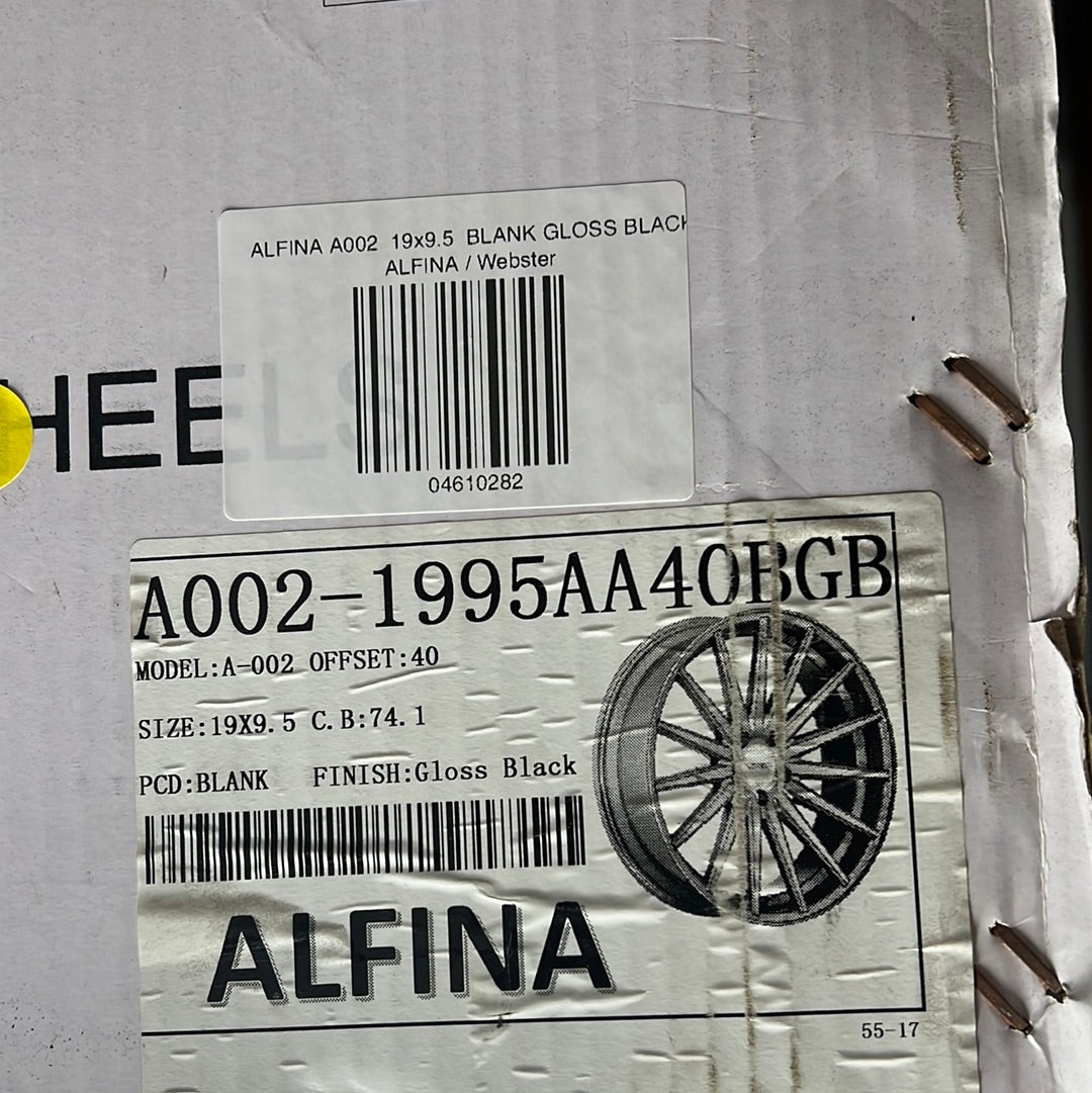 ALFINA A002 19x9.5 BLANK GLOSS BLACK - Gun Hill Tire House (WTW - WHOLESALE TIRES & WHEELS)