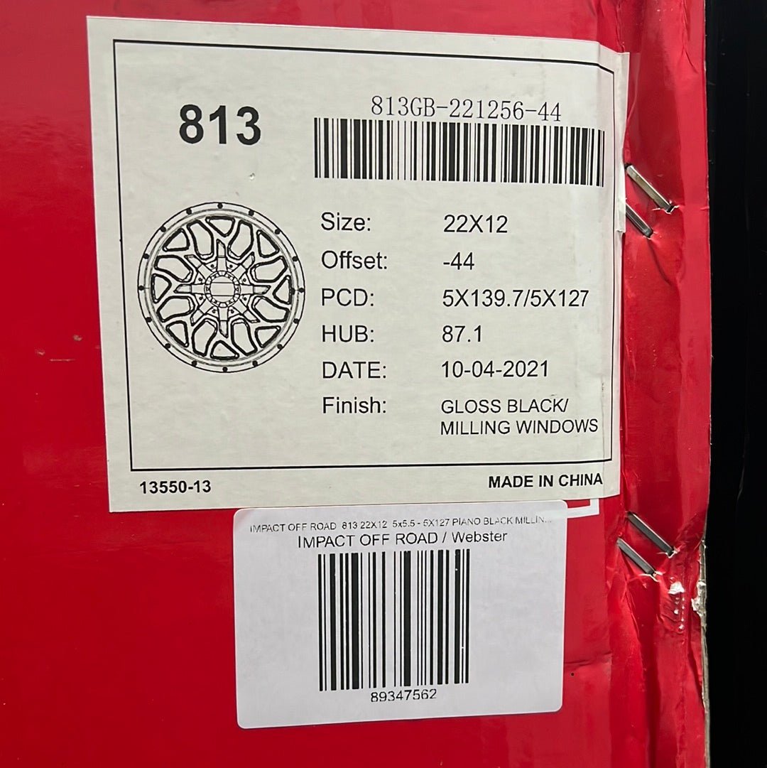 IMPACT OFF ROAD 813 22X12 5x5.5 - 5X127 PIANO BLACK MILLING WINDOWS - Gun Hill Tire House (WTW - WHOLESALE TIRES & WHEELS)