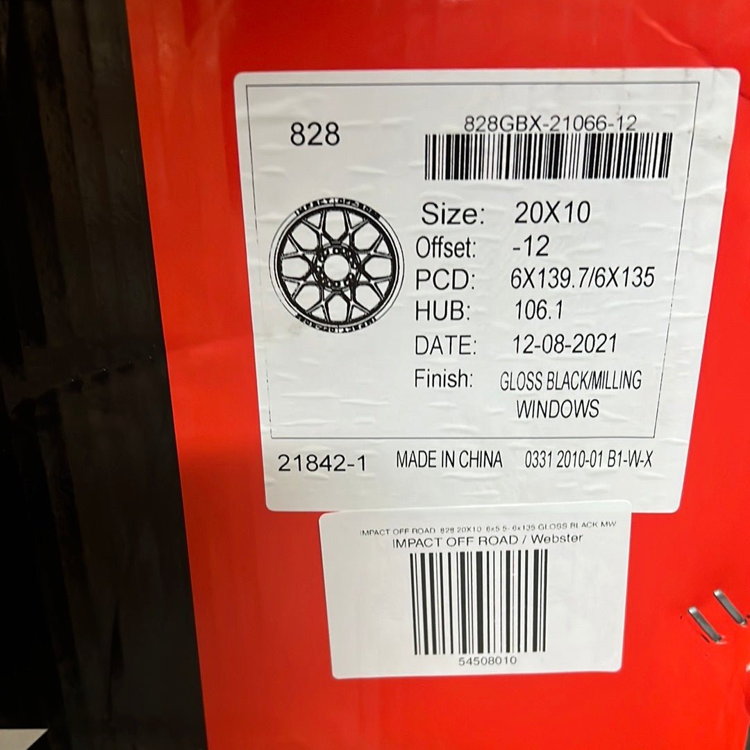 IMPACT OFF ROAD 828 20X10 6x5.5 - 6x135 GLOSS BLACK MW - Gun Hill Tire House (WTW - WHOLESALE TIRES & WHEELS)