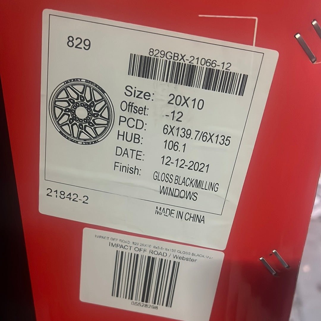 IMPACT OFF ROAD 829 20X10 6x5.5 - 6x135 GLOSS BLACK MW - Gun Hill Tire House (WTW - WHOLESALE TIRES & WHEELS)