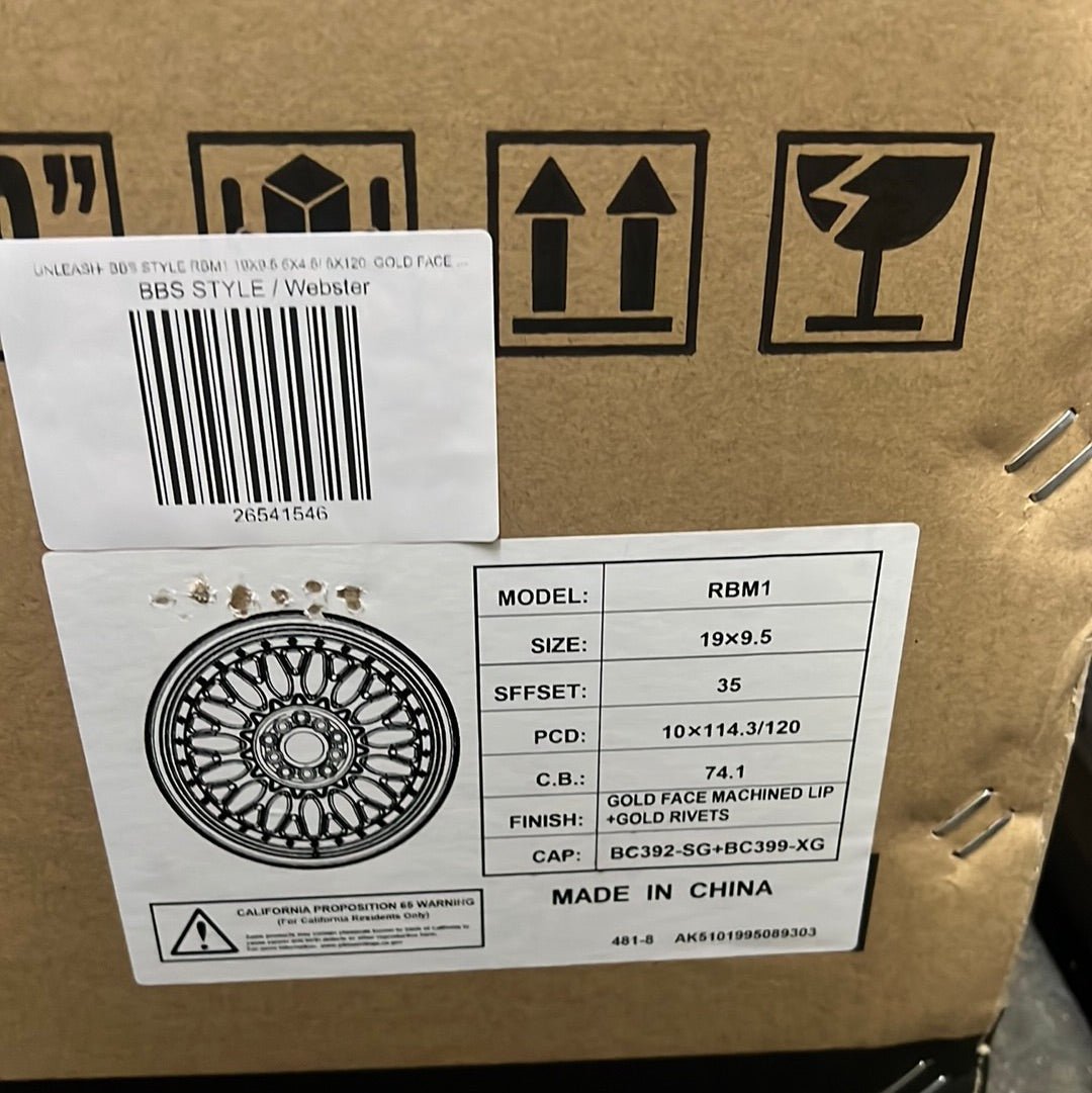 UNLEASH - WHEELS RBM1 19X9.5 5X4.5/ 5X120 GOLD FACE + MACHINE LIP GOLD RIVETS - Gun Hill Tire House (WTW - WHOLESALE TIRES & WHEELS)