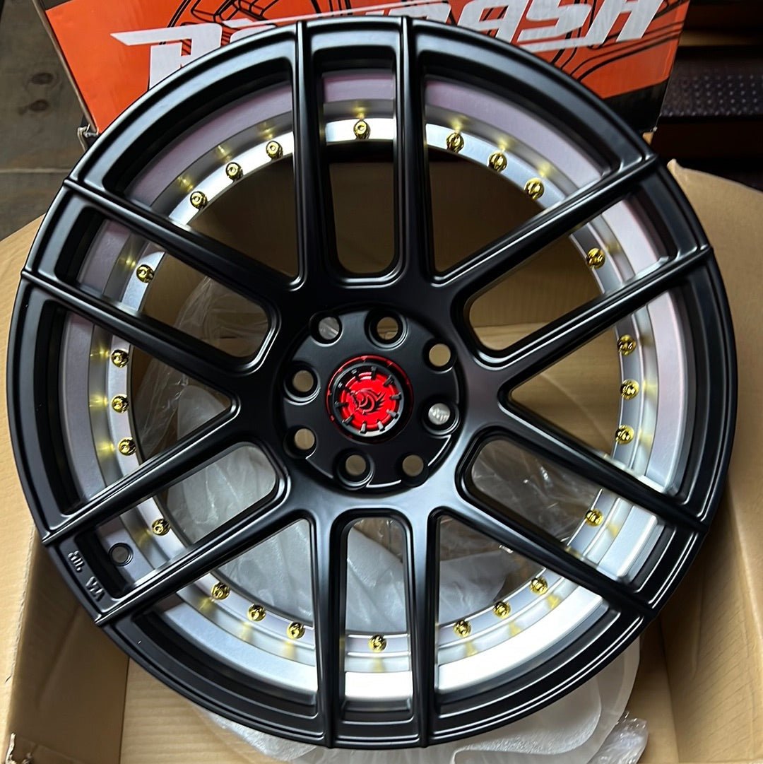 RAPIDASH - PW - RD4 18X8 5X4.5 MATT BLACK+UC+ GOLD RIVETS - Gun Hill Tire House (WTW - WHOLESALE TIRES & WHEELS)