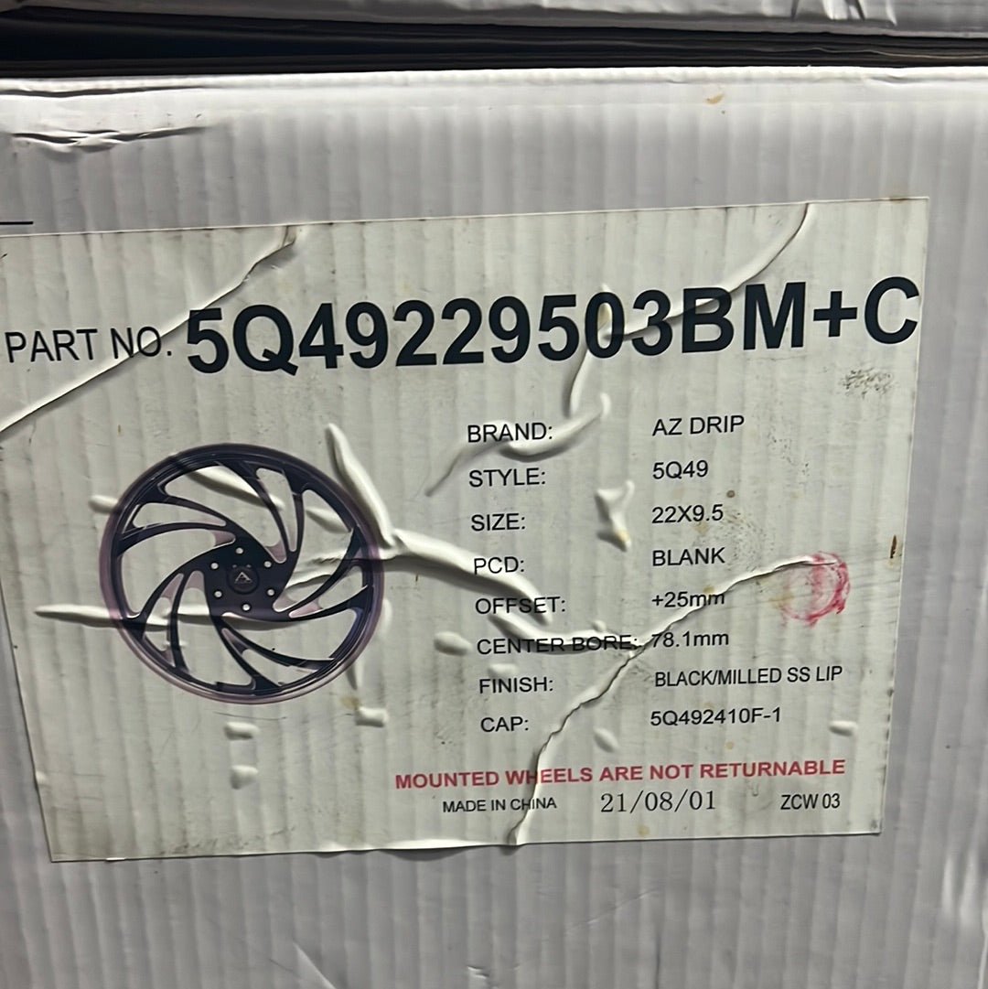 AZAD AZDRIP 22x9.5 BLANK BLACK MILLED SS LIP - Gun Hill Tire House (WTW - WHOLESALE TIRES & WHEELS)