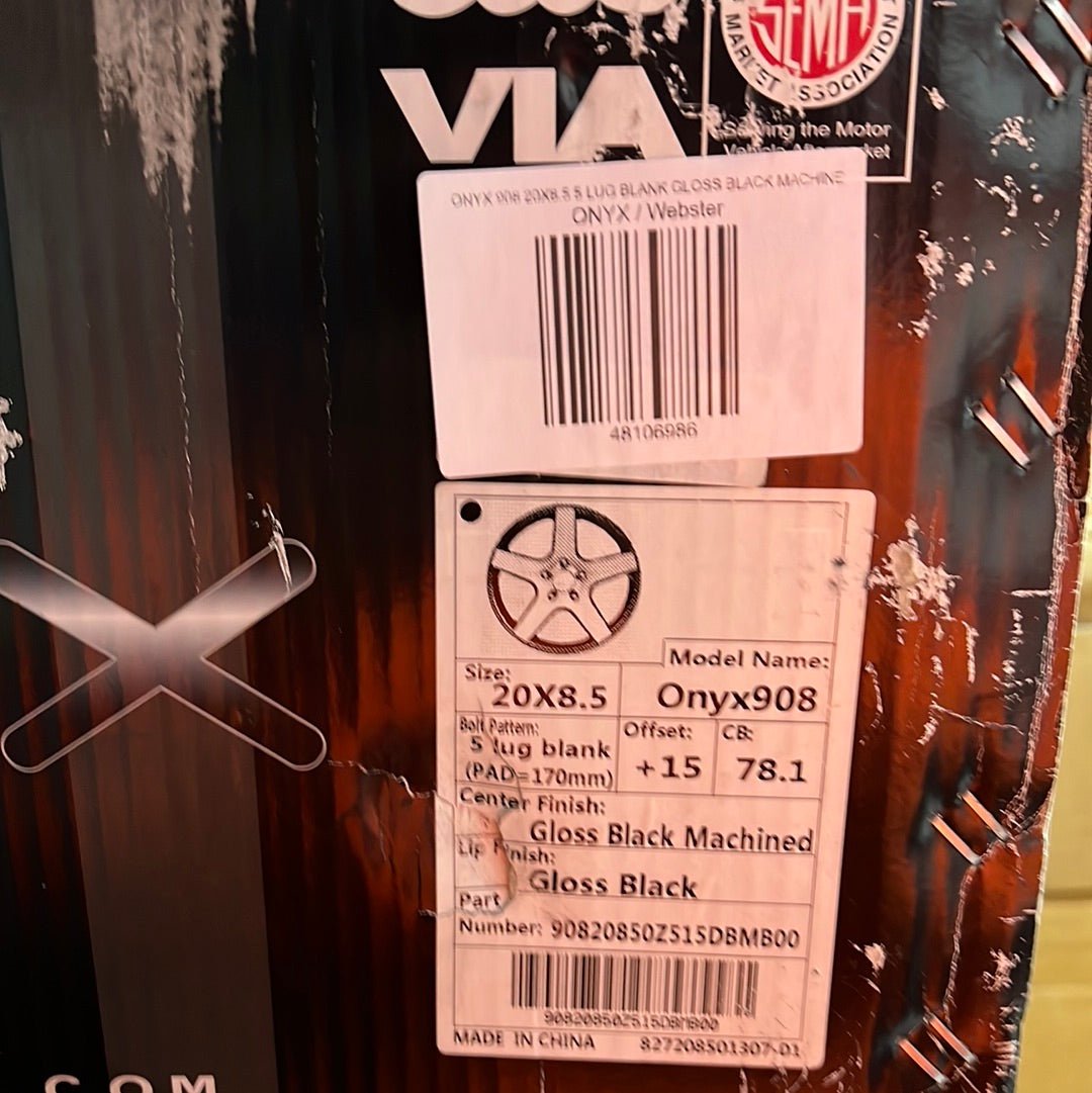ONYX 908 20X8.5 5 LUG BLANK GLOSS BLACK MACHINE - Gun Hill Tire House (WTW - WHOLESALE TIRES & WHEELS)