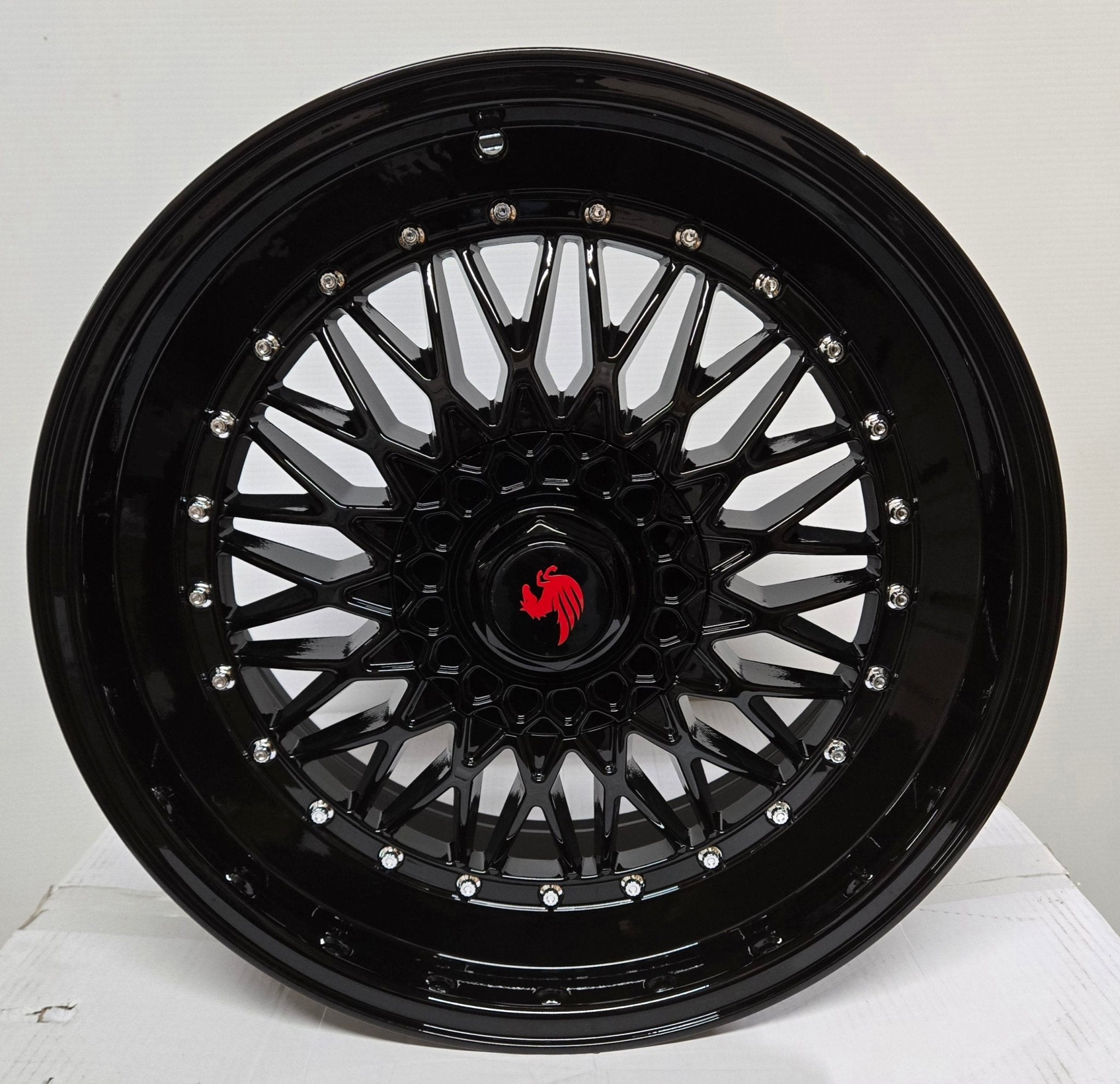 1101 SUPER TRIPLE LIP STYLE 18×8.5 5×112 / 5×114.3 / 5×120 FULL GLOSS BLACK CHROME RIVETS